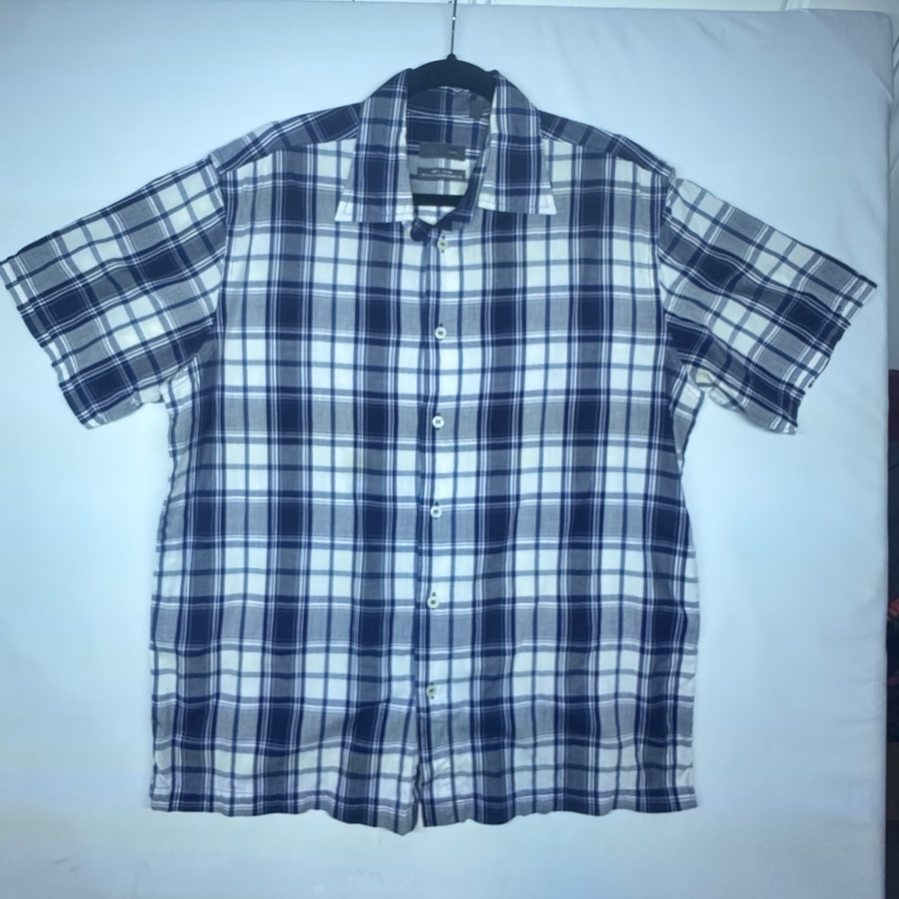 Zara Blue and White Plaid Cotton Casual Shirt Large